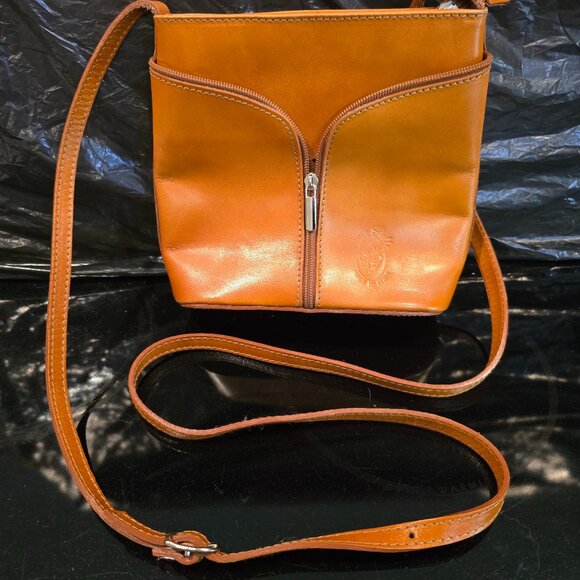 Vera Pelle Caprisa Made in Italy Genuine Leather Crossbody Purse 8.5" - Picture 1 of 12